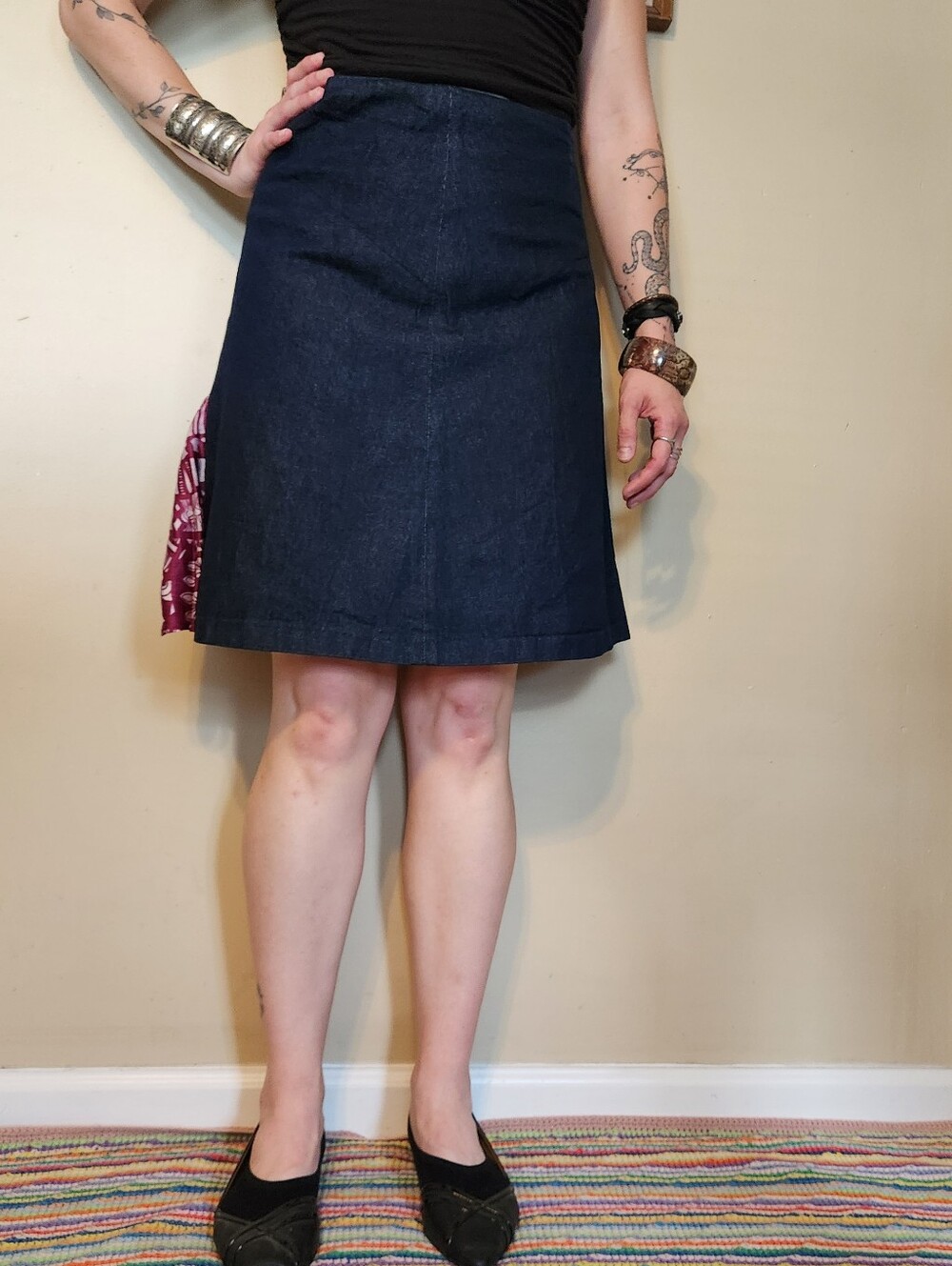 Vintage 1990s Handmade Dark Wash Denim A-Line Knee-Length Skirt
